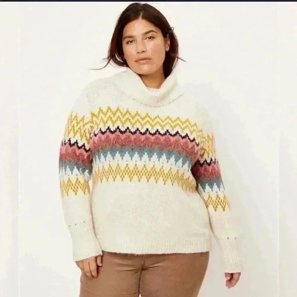 LOFT Sweaters - Loft Petites Boho Chunky Knit Sweater Sz. LP Aztec Western Soft Turtleneck